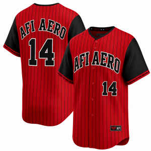 Maillot de baseball rayé rouge et noir, 14 boutons sur le devant, manches courtes, coupe classique, respirant, 100 % polyester, vêtements d'hiver - Product Image 2