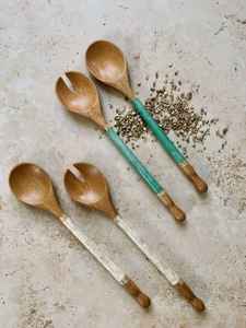 Ensemble de couverts en métal faits à la main, best-seller, nouveaux accessoires de cuisine, couverts de table, cuillère de service en bois pour salades - Product Image 5