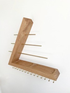 Wooden Wall Mount Jewelry Organizer With Brass Rods And <b>Hooks</b> Minimalist Polygon <b>Shelf</b> For Rings Earrings Necklaces Storage - Product Image 4