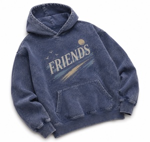Sweat à capuche unisexe en coton lavé avec impression personnalisée, poche avant, coupe ample, style décontracté, vêtement d'automne - Product Image 4