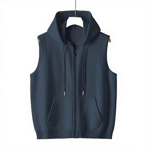 Men's Sports Casual Reversible Vest Hoodie Winter Hooded Warm Zip-Up Cooling Fleece Windproof Jacket with Pockets Black Gray - Product Image 1