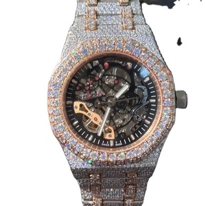 Reloj antiguo de lujo de acero inoxidable VS Moissanite Skeleton Dial Hip Hop para hombre, banda de 10mm de ancho, cuero, uso comercial, zafiro - Product Image 1