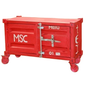 เฟอร์นิเจอร์ห้องนั่งเล่นสไตล์อินดัสเทรียลและวินเทจ ตู้วางทีวีไม้ดีไซน์คอนเทนเนอร์เหล็กพร้อมล้อเลื่อนสำหรับสไตล์บ้านไร่ - Product Image 1