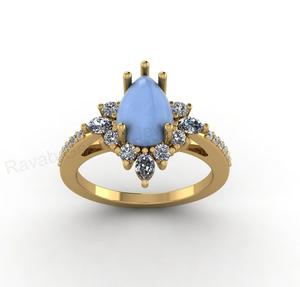 Top Selling <b>Gold</b> Plated 925 Silver 8x6mm Natural Blue <b>Opal</b> Pear Gemstone Prong Set <b>Ring</b> With CZ Halo Fine Jewelry Gift For Women - Product Image 1