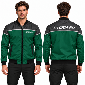 Blouson bomber homme rouge et noir en satin, coupe-vent, fermeture éclair, col montant, style sportif, avec design et logo personnalisés - Product Image 3