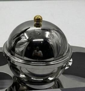 Juego de cafetera y tetera Dallah de latón con diseño árabe láser, con soporte metálico, cuencos, calentador de leche, portátil y ecológico. - Product Image 6