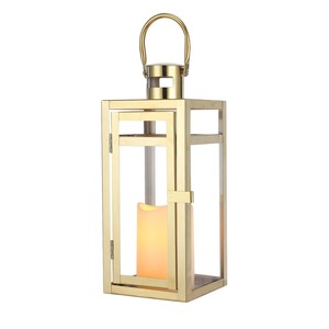 <b>Decorative</b> Antique Style Golden Square Lantern With <b>Lid</b> Heat Resistant Home <b>Decoration</b> Candle Holder - Product Image 1