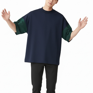 Camiseta Hip Hop para Hombre, Estilo Oversize, Hombros Caídos, Logotipo Bordado Personalizado, 100% Algodón, 2 Tonos, Transpirable, Secado Rápido, Corte Holgado, Cuello Redondo - Product Image 2