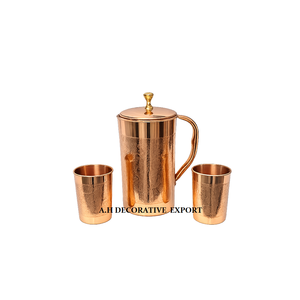 Traditional Pure Copper Water Jug with 2 <b>Glasses</b> Set Handcrafted Hammered Copper Pitcher for Decorative Copper Drinkware - Product Image 2
