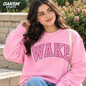 Sudadera de cuello redondo color crema para mujer, con estampado de letras Wake Gingham, personalizable, estilo universitario, corte holgado - Product Image 3