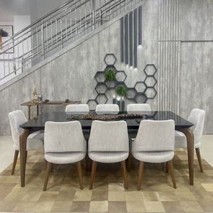 Juego de Comedor Moderno de Lujo con Mesa de Madera de Teca y Sillas Tapizadas Contemporáneas para Hotel o Villa - Product Image 3