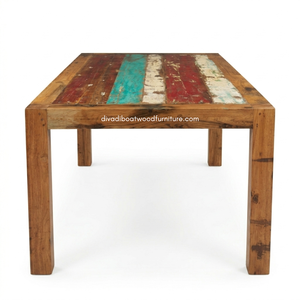 Handcrafted <b>Rustic</b> Solid <b>Wood</b> Teak <b>Dining</b> <b>Table</b> Knockdown Reclaimed Boat <b>Wood</b> for Indoor Outdoor Home Resort Furniture Durable - Product Image 4
