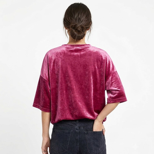 T-shirt en velours à manches courtes pour femme, doux et confortable, coupe décontractée, col rond, t-shirts en velours pour femmes - Product Image 2