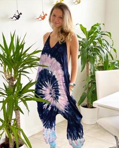 Womens Tie Dye Polyester/Rayon Halter <b>Jumpsuit</b> Sleeveless Boho <b>Harem</b> Regular Fit Casual Summer Breathable Style - Product Image 1
