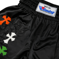 Kazananlar İçin Lüks Çapraz Yamalı Boks Şortları Özel Ön Saten Muay Thai MMA İşlemeli Premium OEM Toptan Pro Dayanıklı %100