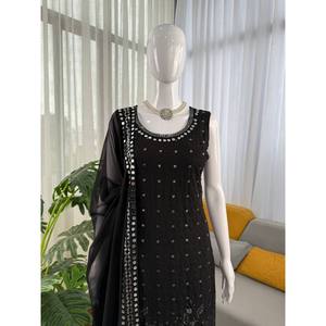 Designer XL Suit Set with Thread Sequence Real <b>Mirror</b> Work - Product Image 1