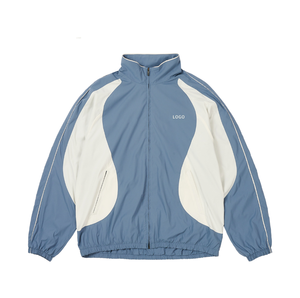 Veste de sport rétro à col montant avec fermeture éclair personnalisée, veste de survêtement légère en nylon softshell pour homme, coupe-vent, ensemble 3 pièces - Product Image 3