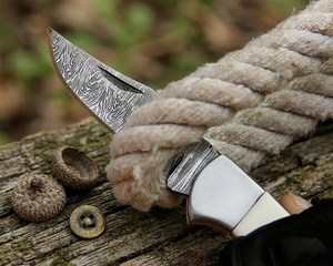UA Supplies OEM Industrial Grade Damascus Steel Foldable Pocket <b>Knife</b> with Clip Point Blade White <b>Handle</b> 6.5in EDC - Product Image 6