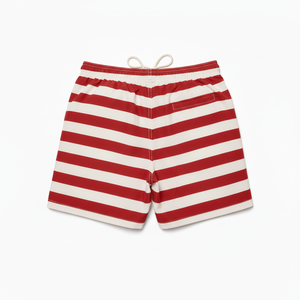<b>Red</b> White Striped High Waist Front Logo Knitted Spandex/Polyester Breathable Comfortable Customizable <b>Men's</b> Drawstring <b>Shorts</b> - Product Image 2