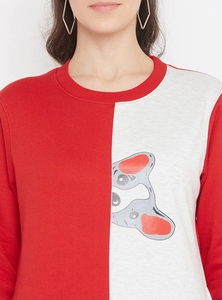 Sudadera de Mujer con Bloques de Color Rojo y Estampado de Dibujos Animados, Cuello Redondo, Manga Larga, Tejido de Punto, para Otoño - Product Image 3