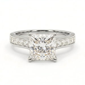 925 Silver Gold Plated Two-Piece Ring Set Three Plated Moissanite Engagement Ring Princess Square Cut Central Stone <b>Halo</b> Unisex - Product Image 5