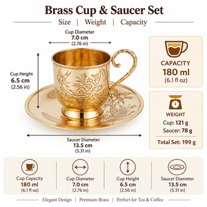 Ensemble tasse et soucoupe en laiton gravé à la main, luxe, or antique, tasse à café décorative, vaisselle en métal vintage, vaisselle de cuisine - Product Image 5