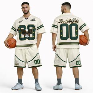 Camiseta Deportiva Oversize de Fútbol Americano en Cuero Sintético Negro con Estampado Personalizado Blanco, Manga Corta, Estilo Urbano y Inspiración Moto - Product Image 1