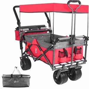 Carrello Pieghevole Robusto con Tettuccio Rimovibile, Ruote Grandi da 4 Pollici per Tutti i Terreni, Freno e Maniglia Regolabile per Uso in Spiaggia - Product Image 1