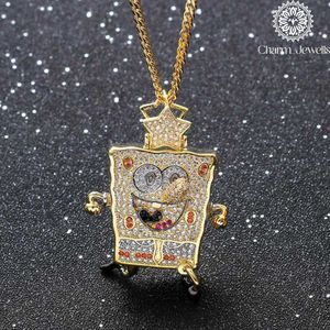 Charm_Jewells Bob Esponja Moissanita Perla de Agua Dulce Plata 925 Chapado en Oro 22K Micro Pavé Temática de Dibujos Animados Unisex Hiphop IGI - Product Image 1