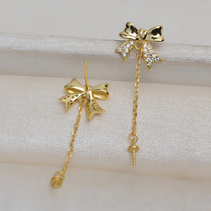 Juego de Pendientes de Plata S925 Hechos a Mano con Lazo, DIY, 8-13 Perlas, Accesorios de Joyería, Pendientes Colgantes de Moda, Colgante 3984 - Product Image 5