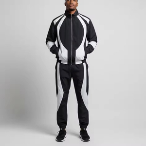 Ensemble de survêtement marron pour homme avec blocs de couleur, manches longues, col montant, fermeture éclair, respirant, coupe-vent sportif – En promotion - Product Image 3