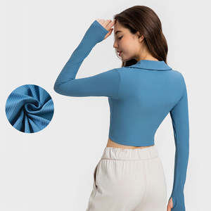 T-shirt de sport léger et respirant pour femme, séchage rapide, décontracté, course à pied, yoga, avec logo frontal, manches longues - Product Image 6