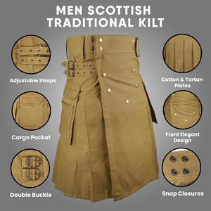 Kilt Color Caqui para Hombre - Kilt Híbrido Utilitario Escocés Moderno con Bolsillos Tipo Cargo 2026 - Product Image 5