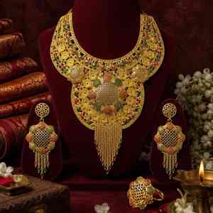 Wholesale Brass 14K18K24K Micron Gold Filled Dubai Style Heavy <b>Bridal</b> Long Necklaces Set Traditional Design Fashion Jewelry Set - Product Image 3