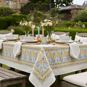 Lilas Amber 10 Seater <b>Tablecloth</b> 180x270cm Handcrafted Block Printed 100% Cotton Sustainable Wedding Dining Table Decor - Product Image 6