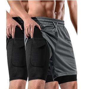 Pantalones Cortos Deportivos para Hombre, Estilo Casual, Doble Capa, Poliéster, Color Sólido, Ecológicos, para Gimnasio, Entrenamiento y Running - Product Image 1