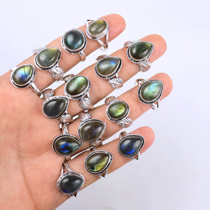 Anillo de Labradorita Genuina en Forma de Lágrima, Chapado en Plata 925, Hecho a Mano, Vintage, Anillos de Piedras Preciosas para Mujer - Product Image 5