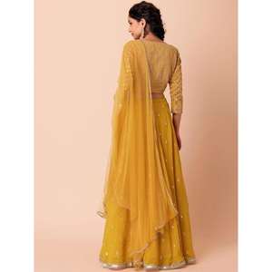 Paillettes jaunes attrayantes Georgette Haldi Wear Lehenga Choli - Product Image 3