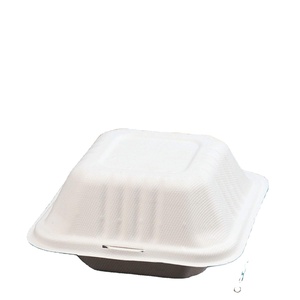 กล่องอาหารแบบฝาพับสำหรับซื้อกลับบ้าน ทนทาน กันน้ำ เป็นมิตรกับสิ่งแวดล้อม ย่อยสลายได้ ผลิตจากชานอ้อย พร้อมฝาปิด ใช้แล้วทิ้ง รับผลิตแบบ OEM - Product Image 1