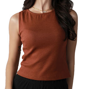 Débardeurs personnalisés avec logo, débardeurs en coton de haute qualité pour femmes, longueur standard, côtelés, tricotés serrés, doux, pour l'entraînement - Product Image 4