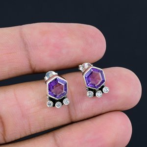 <b>Purple</b> Amethyst Vintage Classic Stud Earrings 925 Sterling Silver Women Children's Jewelry for Wedding Parties Anniversary - Product Image 3