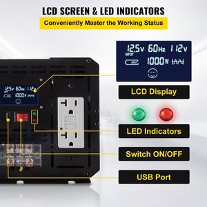 Inversor de corriente de onda sinusoidal modificada de 5000W, convertidor de CC 12V CA 110V, pantalla LCD, controlador remoto, indicador LED, salidas GFCI para - Product Image 4