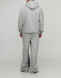 Men's Gray Hooded <b>Tracksuit</b> Set Custom Logo 100% Cotton Full Length Loose Fit Casual Streetwear Sweatshirt Pants - Product Image 6