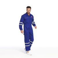Overol de Trabajo de Poliéster Azul de Alta Visibilidad, Uniforme de Seguridad de Manga Larga con Franjas Reflectantes, Transpirable, Impermeable y Retardante de Llama