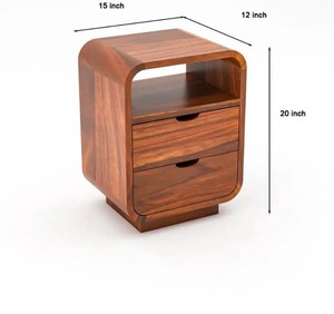 Handcrafted Solid Wood <b>Bedside</b> Cabinet | Wooden Nightstand with 2 Drawers | Custom Bedroom Furniture from India - Product Image 3