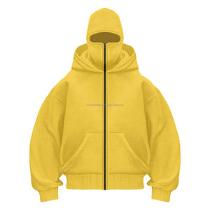 Sweat à capuche en tricot à motif uni avec logo personnalisé pour homme, double capuche, pull à fermeture éclair intégrale, taille plus, anti-rétrécissement - Product Image 1
