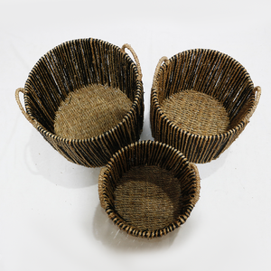 Paniers de rangement circulaires rustiques en corde de jonc de mer tressée, écologiques, avec poignées, organisateur polyvalent pour le linge et l'organisation domestique - Product Image 5