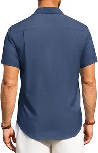 เสื้อเชิ้ตผ้าลินินผู้ชาย แขนสั้น ติดกระดุม ไม่ยับ ใส่สบาย เหมาะสำหรับวันหยุดพักผ่อน ชายหาด ฤดูร้อน เสื้อท่อนบนระบายอากาศได้ดี - Product Image 4