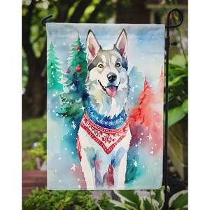 Husky sibérien drapeau de jardin de noël multicolore bannière de cour décorative pour Patio illustration drapeau de boîte aux lettres pour parterres de fleurs jardin - Product Image 3