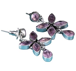 Pendientes Colgantes Florales de Plata Oxidada Hechos a Mano con Amatista, Joyería de Moda para Mujer, Fabricante - Product Image 2
